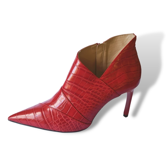 Zara Shoes - Zara Trafaluc Pointed Toe Red Watermelon Embossed Booties Heels Ankle Boots sz40